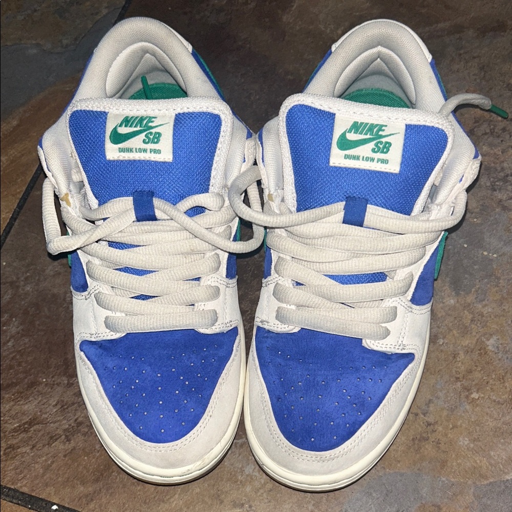 Nike SB Dunk Blue, green, and Cream Sneakers